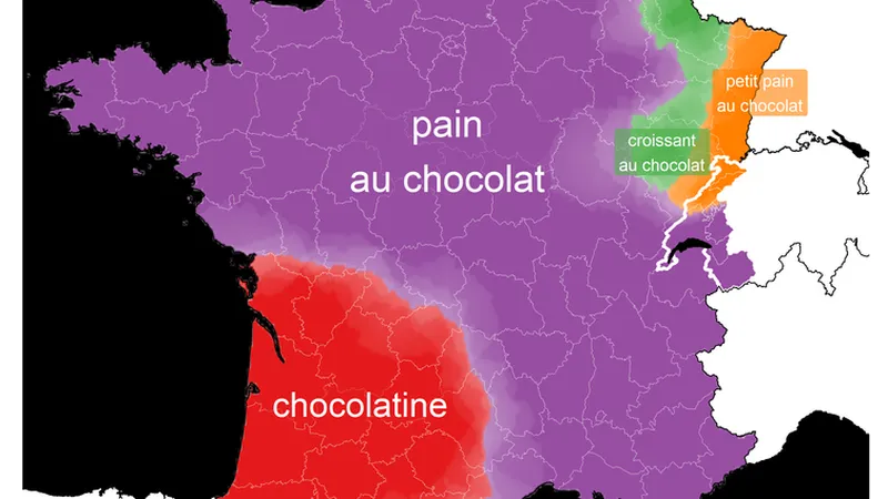 La vraie carte de France de la bataille entre pain au chocolat et chocolatine • © Mathieu Avanzi